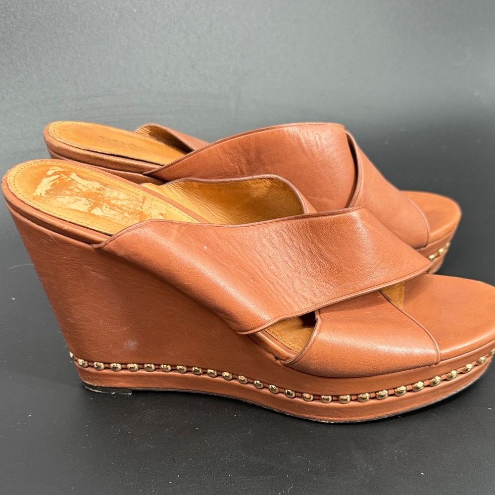 Coach Leather Platform Wedge Mule - Tan